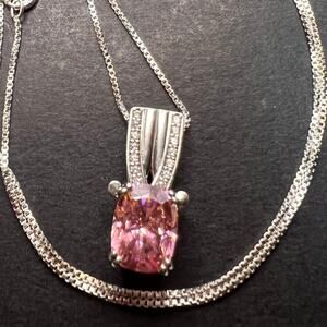 Bella Luce Pink and white CZ Rhodium Over Silver Pendant